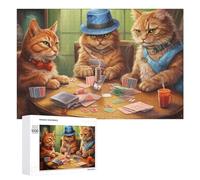 Puzzle Difficile pour Adultes 1000 PCS Cat Poker Night Feline Fun at The Table Puzzles pour Adultes, Jouet, Décoration Murale, Défi Éducatif De Course De Vitesse Manuelle 1000 PCS