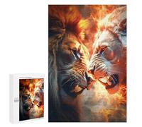 Puzzle Difficile pour Adultes 1000 PCS Fire Vs. Ice Lion Battle Puzzles pour Adultes, Jouet, Décoration Murale, Défi Éducatif De Course De Vitesse Manuelle 1000 PCS