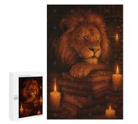 Puzzle Difficile pour Adultes 1000 PCS Lion Sleeping on Books with Candles Puzzles pour Adultes Jeux Amusants Décoration Intérieure Défi Éducatif 1000 PCS