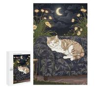 Puzzle Difficile pour Adultes 1000 PCS Sleeping Cat Under Moonlight Puzzles pour Adultes - Jeu Familial - pour S'amuser en Famille - Un pour Les Amateurs De Jeux 1000 PCS