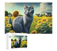 Puzzle Difficile pour Adultes 1000 PCS Sunflower Cat Farm Scene Puzzles pour Adultes, Jouet, Décoration Murale, Défi Éducatif De Course De Vitesse Manuelle 1000 PCS