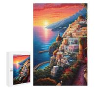 Puzzle Difficile pour Adultes 1000 PCS Sunset Over Coastal Village Puzzles pour Adultes, Jouet, Décoration Murale, Défi Éducatif De Course De Vitesse Manuelle 1000 PCS