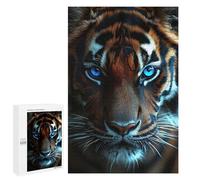 Puzzle Difficile pour Adultes 1000 PCS Tiger Portrait with Intense Blue Eyes Casse-tête pour Adultes, Jeu De Réflexion, Cadeau d'anniversaire, Cadeaux, 1000 PCS