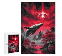 Puzzle Difficile pour Adultes 1000 PCS Whale in Red Japanese Landscape Puzzles pour Adultes - Jeu Familial - pour S'amuser en Famille - Un pour Les Amateurs De Jeux 1000 PCS