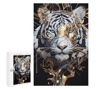 Puzzle Difficile pour Adultes 1000 PCS White Tiger with Golden Floral Adornments Casse-tête pour Adultes, Jeu De Réflexion, Cadeau d'anniversaire, Cadeaux, 1000 PCS