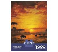 Puzzle Difficile pour Adultes 1000 Pièces African Sunset with Wildebeest Puzzle Anti-Stress, Jeu D'analyse Et De Logique, Cadeau d'anniversaire, Cadeaux, 52x38cm/1000pcs