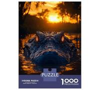 Puzzle Difficile pour Adultes 1000 Pièces Alligator in Water at Sunset Puzzles pour Adolescents Jeu Manuel Vacances À La Maison Passer Le Temps pour Les Joueurs 70x50cm/1000pcs