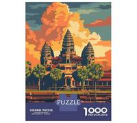 Puzzle Difficile pour Adultes 1000 Pièces Angkor Wat Temple Sunset Puzzles pour Adolescents Jeu Familial Vacances À La Maison Passer Le Temps Difficile À Compléter 52x38cm/1000pcs