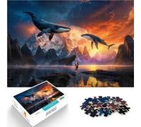 Puzzle Difficile pour Adultes 1000 pièces Baleine en Plein essor Fabriqué en Carton pour Les 14 Ans et Plus Jouet éducatif pour Apprendre Cadeaux pour Les Amis et la Famille。Taille：26x38cm