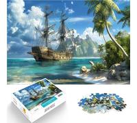 Puzzle Difficile pour Adultes 1000 pièces Bateau Pirate dans Les Caraïbes Fait de Bois pour Les 14 Ans et Plus Jeu éducatif d'apprentissage Améliorer l'amour Entre Les Couples。Taille：50x75cm