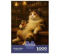Puzzle Difficile pour Adultes 1000 Pièces Calico Cat Drinking at The Bar Puzzle Adulte Jeux Relaxants Améliore La Mémoire Défi Éducatif 70x50cm/1000pcs