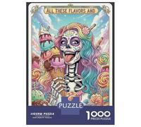 Puzzle Difficile pour Adultes 1000 Pièces Candy Skull with Ice Cream Puzzle Adulte Jeux Relaxants Améliore La Mémoire Défi Éducatif 52x38cm/1000pcs