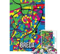 Puzzle Difficile pour Adultes 1000 pièces Carte de la Ville de Breda Brabant Pop Art Jeux éducatifs Jeux de détente Course de Vitesse Manuelle Œuvre d'art Cadeau (Taille 75x50cm)