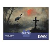 Puzzle Difficile pour Adultes 1000 Pièces Cemetery Cross with Crane Art Print Puzzle, Jouet, Décoration Murale, Cadeau D'analyse Et De Logique pour Les Amis Et La Famille 70x50cm/1000pcs