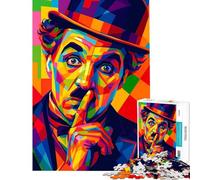 Puzzle Difficile pour Adultes 1000 pièces Charlie Chaplin Portrait Pop Art coloré Activités Amusantes à la Maison Activités familiales Jeux Amusants Convient aux 14 Ans et Plus 38X52cm