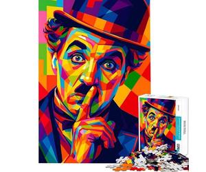 Puzzle Difficile pour Adultes 1000 pièces Charlie Chaplin Portrait Pop Art coloré Activités Amusantes à la Maison Activités familiales Jeux Amusants Convient aux 14 Ans et Plus 38X52cm