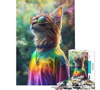 Puzzle Difficile pour Adultes 1000 pièces Chat Cool aux Couleurs tie-Dye Jeu de réflexion Stimulant Cadeau d'anniversaire Décoration Murale (Dimensions 50x75cm)