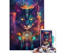 Puzzle Difficile pour Adultes 1000 pièces Chat Galactique et Attrape-rêves Puzzles pour Adolescents Vacances à la Maison Activités Amusantes pour Passer Le Temps Jeu Stimulant Cadeau (Taille 38x52cm)
