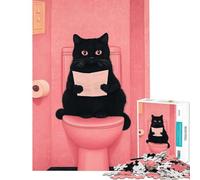 Puzzle Difficile pour Adultes 1000 pièces Chat Noir lisant aux Toilettes Jeu de réflexion Stimulant Cadeau d'anniversaire Décoration Murale (Dimensions 38x52cm)