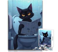 Puzzle Difficile pour Adultes, 1000 pièces, Chat Noir lisant Le Journal, pour Un Moment de Calme et de détente Dimensions:50x75cm