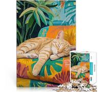 Puzzle Difficile pour Adultes 1000 pièces Chat Orange endormi Fait de Bois pour Les 14 Ans et Plus pour s'amuser en Famille Cadeau d'anniversaire, Cadeaux, Art Mural。Taille：50x75cm