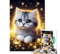 Puzzle Difficile pour Adultes 1000 pièces Chaton Mignon avec des lucioles Jeu éducatif Cadeau Amusant pour Femmes (Taille 38x26cm)