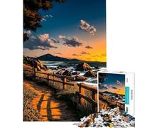 Puzzle Difficile pour Adultes 1000 pièces Chemin côtier Plage au Coucher du Soleil Activités Amusantes à la Maison Assemblage du Motif Jouet Anti-Stress pour Les 14 Ans et Plus (50x75cm)