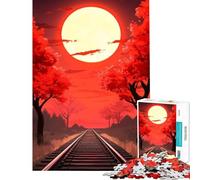 Puzzle Difficile pour Adultes 1000 pièces Chemin de Fer au Coucher du Soleil Rouge Jeu éducatif et Relaxant Cadeau éducatif et éducatif pour Les Anniversaires (Dimensions 38x26cm)