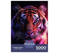 Puzzle Difficile pour Adultes 1000 Pièces Close-up Tiger Portrait with Neon Lighting Puzzles pour Adultes Jeux De Famille Assemblage De Motifs Défi À Compléter 70x50cm/1000pcs
