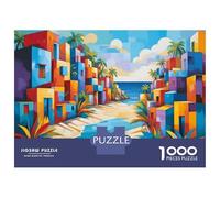 Puzzle Difficile pour Adultes 1000 Pièces Colorful Coastal Village Painting Puzzle Anti-Stress, Jeu D'analyse Et De Logique, Cadeau d'anniversaire, Cadeaux, 52x38cm/1000pcs