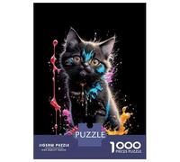 Puzzle Difficile pour Adultes 1000 Pièces Colorful Splash Cat Art Print Puzzle, Jouet, Décoration Murale, Cadeau D'analyse Et De Logique pour Les Amis Et La Famille 70x50cm/1000pcs