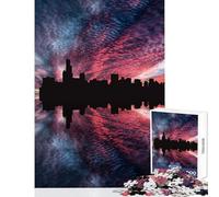 Puzzle Difficile pour Adultes 1000 pièces Coucher de Soleil sur la Skyline de New York décoration Murale Jeu Pratique Collection d'artistes Beaux-Arts Dimensions 38x52cm