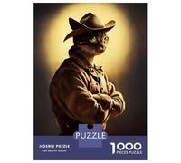 Puzzle Difficile pour Adultes 1000 Pièces Cowboy Cat Puzzle Casse-tête Jeu D'analyse Et De Logique Excellent Cadeau pour Les Joueurs 52x38cm/1000pcs