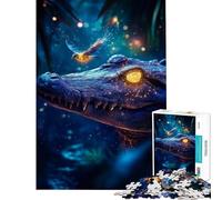 Puzzle Difficile pour Adultes 1000 pièces Crocodile et Oiseau dans la forêt Nocturne Jeu éducatif Cadeau Amusant pour Femmes (Dimensions 38x26cm)