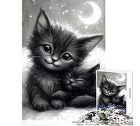 Puzzle Difficile pour Adultes 1000 pièces Deux Chatons Mignons sous la Lune Jeu éducatif Améliore la mémoire Jouet Anti-Stress Activités Amusantes à la Maison (52x38cm)