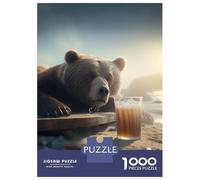Puzzle Difficile pour Adultes 1000 Pièces Drunk Bear with Beer Puzzle Adulte Jeux Relaxants Améliore La Mémoire Défi Éducatif 52x38cm/1000pcs