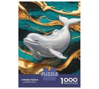 Puzzle Difficile pour Adultes 1000 Pièces Elegant Beluga Whale with Golden Accents Puzzles pour Adolescents Jeux Amusants Cadeaux pour Femmes Défi À Compléter 38x26cm/1000pcs