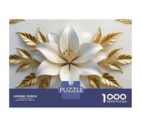 Puzzle Difficile pour Adultes 1000 Pièces Elegant White Lily with Golden Leaves Puzzles pour Adultes, Jouets À Monter Soi-même, Améliorent La Mémoire, Cadeau d'anniversaire, Cadeaux, 52x38cm/1000pcs