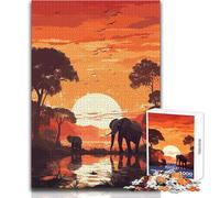 Puzzle Difficile pour Adultes, 1000 pièces, Éléphants, Afrique, Coucher de Soleil, Idéal pour Un Moment de Calme et de détente, Qualité supérieure, Dimensions:50x75cm