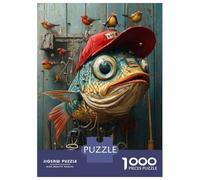 Puzzle Difficile pour Adultes 1000 Pièces Fishing Fish with Hat Puzzle, Jouet, Décoration Murale, Cadeau D'analyse Et De Logique pour Les Amis Et La Famille 38x26cm/1000pcs