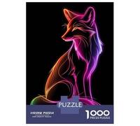 Puzzle Difficile pour Adultes 1000 Pièces Fox Neon Animal Puzzle Anti-Stress, Jeu D'analyse Et De Logique, Cadeau d'anniversaire, Cadeaux, 38x26cm/1000pcs