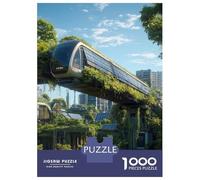Puzzle Difficile pour Adultes 1000 Pièces Futuristic Eco-City Train Puzzle Anti-Stress, Jeu D'analyse Et De Logique, Cadeau d'anniversaire, Cadeaux, 52x38cm/1000pcs