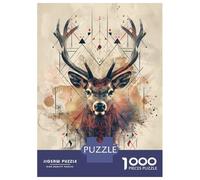 Puzzle Difficile Pour Adultes 1000 Pièces Geometric Deer Portrait with Abstract Patterns Puzzles Pour Adultes, Jouets À Monter Soi-même, Améliorent La Mémoire, Cadeau D'anniversaire, Cadeaux, 52x38cm/