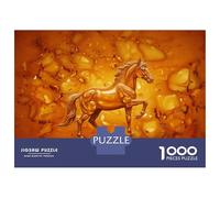 Puzzle Difficile pour Adultes 1000 Pièces Golden Horse on Amber Background Puzzles pour Adultes, Jouets À Monter Soi-même, Améliorent La Mémoire, Cadeau d'anniversaire, Cadeaux, 70x50cm/1000pcs