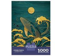 Puzzle Difficile pour Adultes 1000 Pièces Golden Whale in Teal Ocean Art Puzzles pour Adultes, Jouets À Monter Soi-même, Améliorent La Mémoire, Cadeau d'anniversaire, Cadeaux, 38x26cm/1000pcs