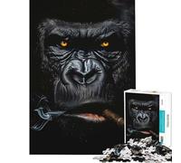 Puzzle Difficile pour Adultes 1000 pièces Gorille fumant Un Cigare Jeu de réflexion Stimulant Cadeau d'anniversaire décoration Murale (50x75cm)