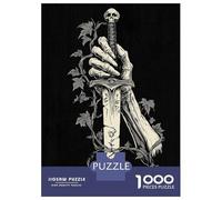 Puzzle Difficile pour Adultes 1000 Pièces Gothic Skeleton Hand Holding Dagger Puzzle Anti-Stress, Jeu D'analyse Et De Logique, Cadeau d'anniversaire, Cadeaux, 52x38cm/1000pcs