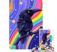 Puzzle Difficile pour Adultes 1000 pièces Illustration colorée d'un Corbeau sur Une Branche Jeu de réflexion Stimulant Cadeau d'anniversaire décoration Murale (Taille 38x52cm)