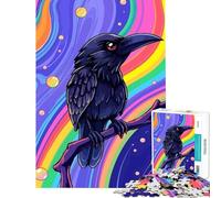 Puzzle Difficile pour Adultes 1000 pièces Illustration colorée d'un Corbeau sur Une Branche Jeu de réflexion Stimulant Cadeau d'anniversaire décoration Murale (Taille 50x75cm)
