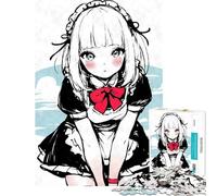 Puzzle Difficile pour Adultes 1000 pièces Kawaii Anime Girl Maid Ink Brain Teaser Game Challenged Game Toys Birthday Gifts Wall Art (Size 38x52cm)